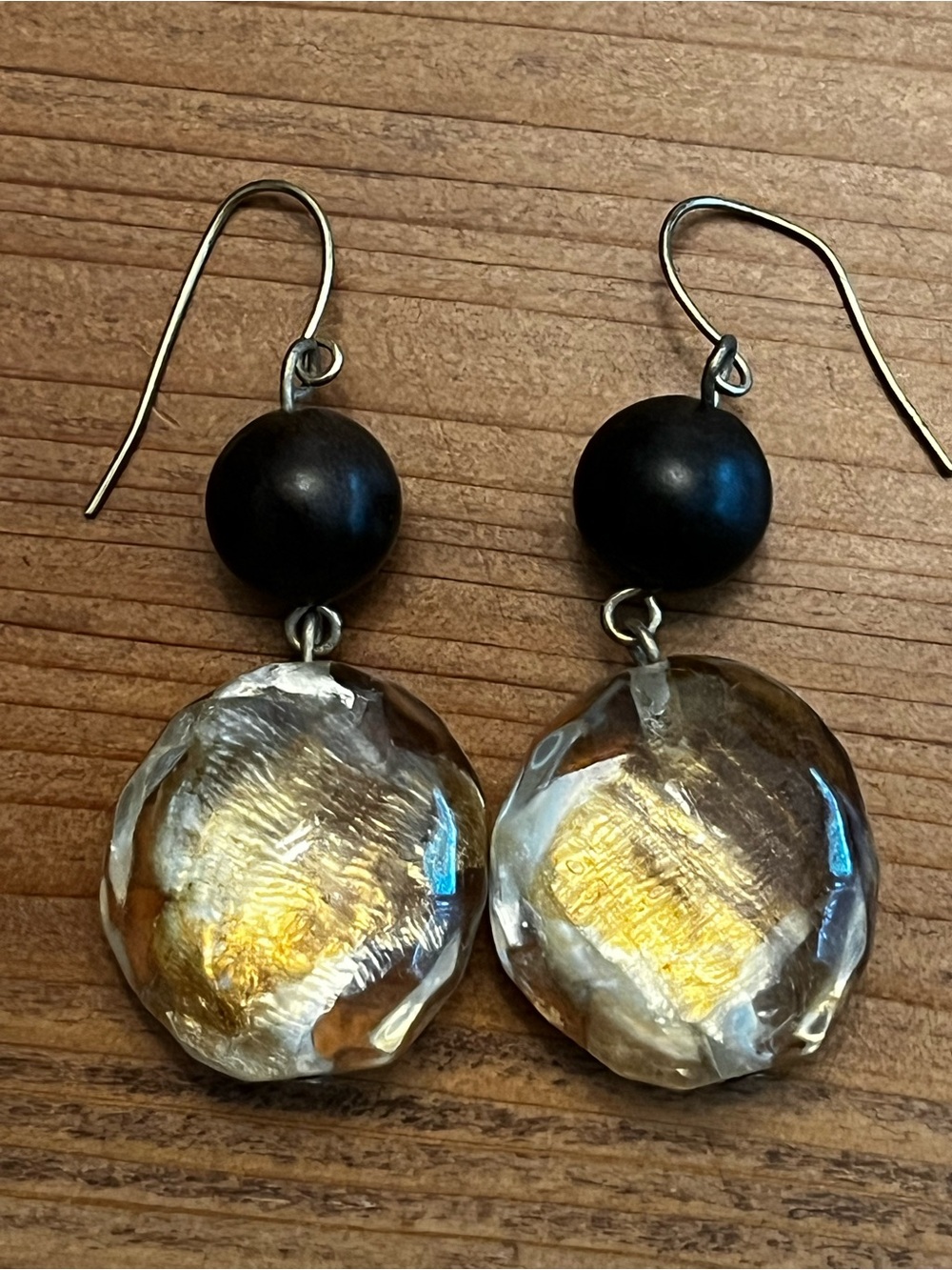 Estate Black and Gold Glass Drop Earrings